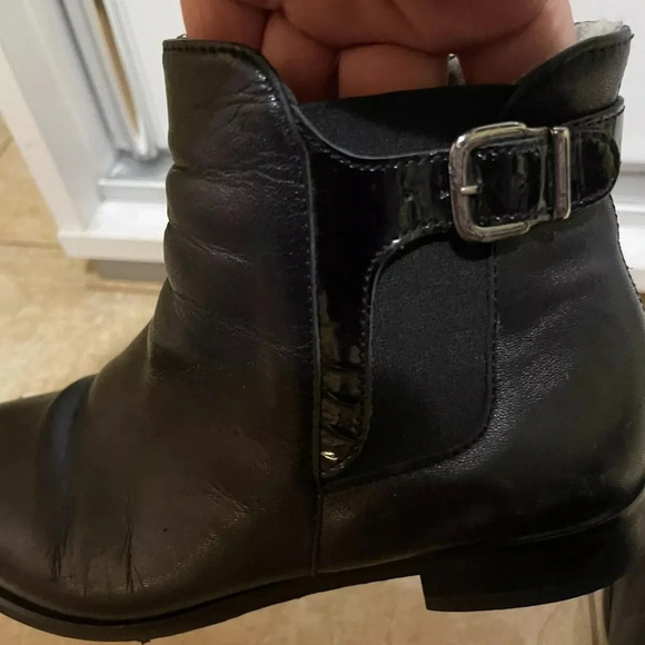 Genuine Sheepskin Winter BOOTS / Booties SIZE 36/5.5 ITALY Black Leather - Picture 5 of 9